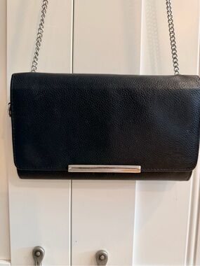 Rachel Zoe Black Leather Crossbody with Silver Chain